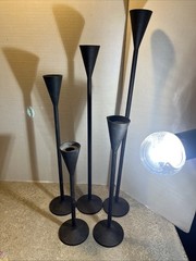 Black Cast Iron Candlesticks Set Of 5 24” 20.5” 17.5” 14.5” 11.5” 3.5” Base