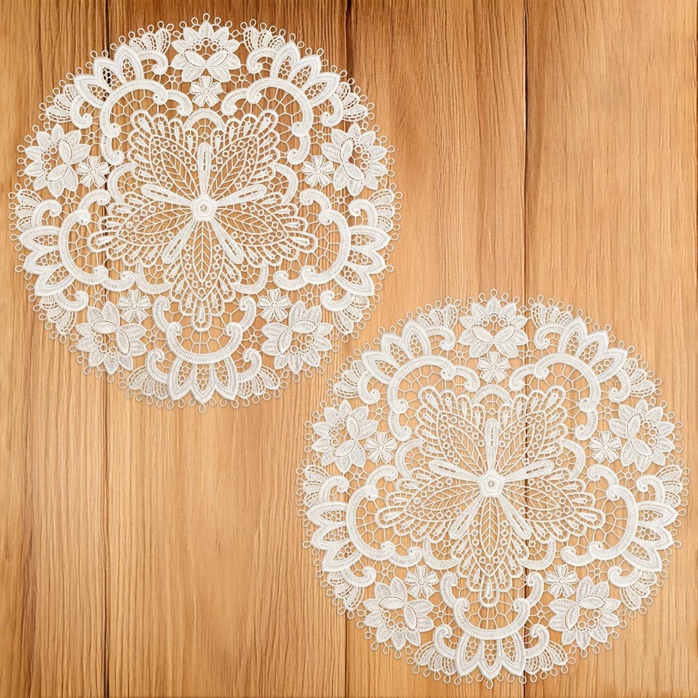 2 PCS Lace Doilies for Tables, 11 Inch 10.6 inches x inches, White