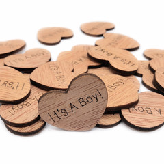 100 qty 1″ It’s A Boy! Wood Hearts Table Confetti Wooden Wedding Decor