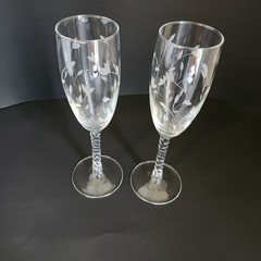 Vtg Lillian Rose Crystal Twisted Stem Glasses Champagne Floral 6oz Hand Blown