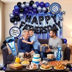 Fathers Day Decorations with Royal Blue Fringe Curtain Foil Balloon Navy…