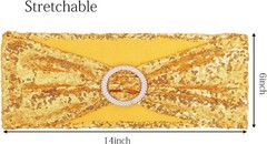 Pack of 50 Spandex Sequins Chair Sashes Gold Chair Bands with Buckles, Chairs