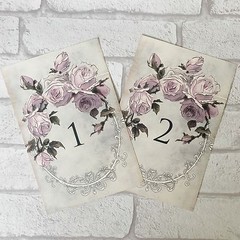 Vintage Style Wedding Table Numbers Names Cards – Shabby Chic Lilac Flower Rose
