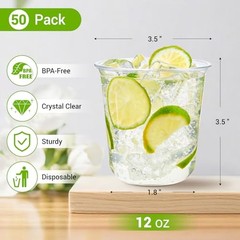 12 oz Disposable Stemless Wine Glasses Pcs Crystal Plastic Cocktail Cups 50