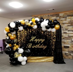 5x3ft Black And Gold Happy Birthday Banner Backdrop Decorations Golden Sparkl…