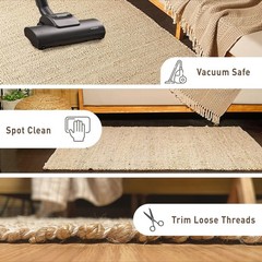 Chardin home 5×7 Jute Cotton Hand Woven Area Rug, Natural Jute Braided Boho F…
