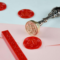 Wax Seal Stamp Kit Letter A Initial Brass Stamp with Red Wax Candle Gift Box