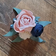 Dusty Blue Pink Sola Wood Cascade Bridal Bouquet Navy Blush Wedding Flowers