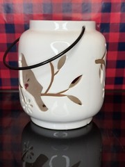 Vintage Pierced Ceramic Tealight Candle Holder Cutout Bird Branch Leaves Decor