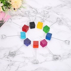 Resin Cube Base Picture Card Holder, 3 Pack Heart Shape Note Holder, Sky Blue