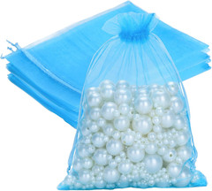 25PCS Blue Organza Bags 5×7 inches, Sheer Mesh Jewelry Pouches, Organza Gift Bag