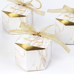 50pcs Marble Wedding Party Favor Boxes, Gold Candy Boxes Bags Hexagonal Chocolat