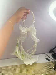 Luxury Pearl Bridal Bouquet | Wedding Flower with White Lilies & Rhinestone Bow