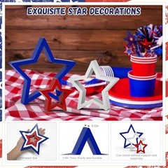 3 PCS Patriotic Wooden Star Sign Table Decor 4th of July 1 PACK, 3 PCS
