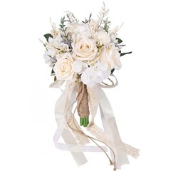 Wedding Bouquets for Bride Bridesmaid, White Champagne Artificial Roses 7.5in