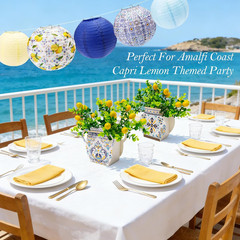 18 PCS Amalfi Coast Party Decorations, 6 Blue Tiles Lemon Table Centerpiece