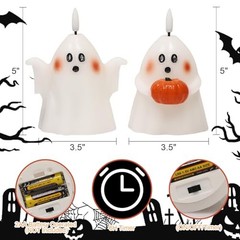 Halloween Ghost Flameless Candles with Timer Real Wax Battery A-2 Ghost Pumpkin