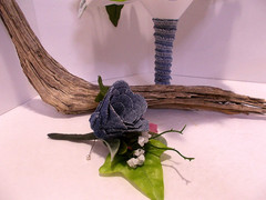 Denim Bridal Bouquet Roses w Spring Flowers & Denim Rose Corsage Country Wedding