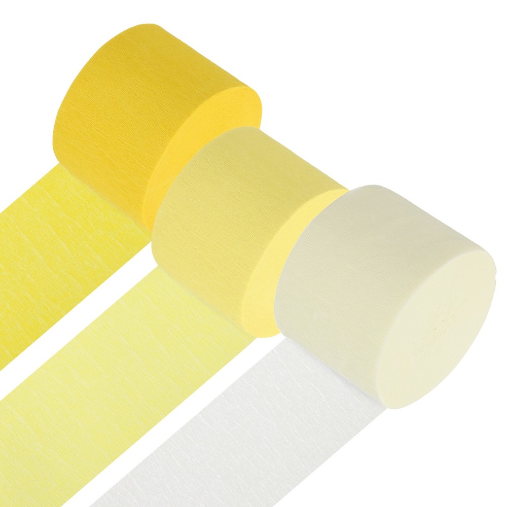 3Roll 1.8″x72FT Crepe Paper Streamers Decorations Yellow/Light Yellow/White