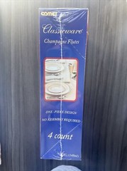 Comet CLASSICWARE 4-One-Piece Champagne Flutes Set Clear Plastic Glasses New