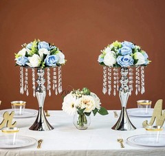 Silver Wedding Centerpieces Flower Stand Table Decor w/Crystal Beads Set Of 10