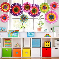 Hanging Paper Flowers, 9 Pcs, Wedding Party Decor, Multicolor