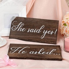 2 Pieces He Asked She Said Yes Sign Wedding Engagement Brown, White