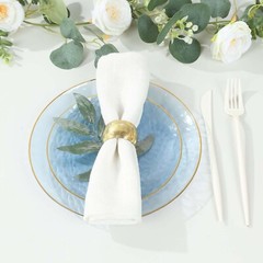 TRANSPARENT DUSTY BLUE 10 Glossy 10″ Round Plastic Salad PLATES GOLD Rim Party