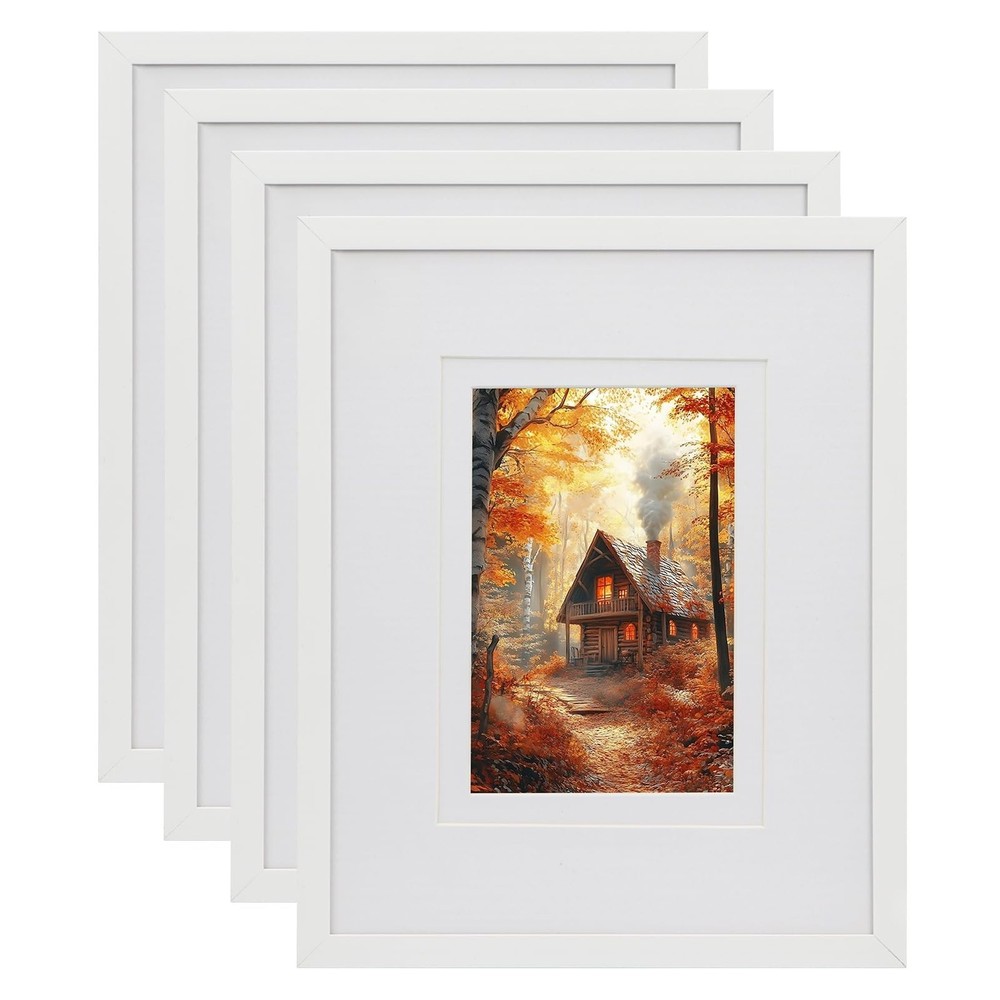8×10 White Picture Frame with Double White Mat 4 Pack, 8 by 10 Family Wedding…