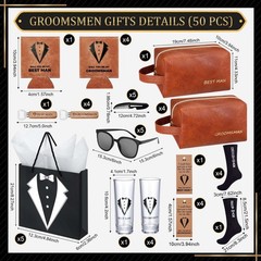 50Pcs Groomsmen Gifts Groomsmen Proposal Box with Shot Glasses Socks Sunglass…