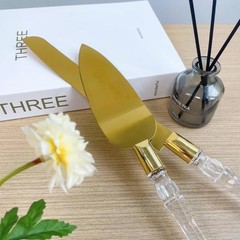 Timeless Cake Server Set – Gold Stainless Steel Knife & Crystal Handle Gift Idea