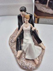 Weddingstar Romantic Couple Lounging On Beach Hand Painted Porcelain Cake Topper