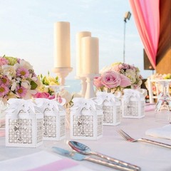 White 3 Laser Cut Cross Gift Boxes 5x5x7cm Wedding Favors Decor