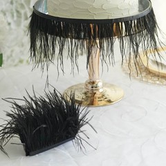 Black 39″ long Natural Ostrich Feathers Trim Satin Ribbon Decorations