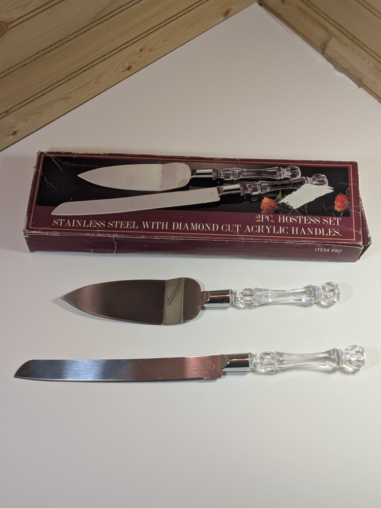 Vintage Wedding 2 PC Hostess Set Stainless Steel With Acrylic Handles And Box