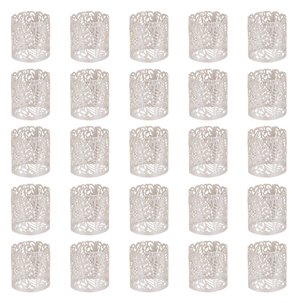 25Pcs Candle Wraps Decorate Tea Light Wrap Leaf Pattern, Silver