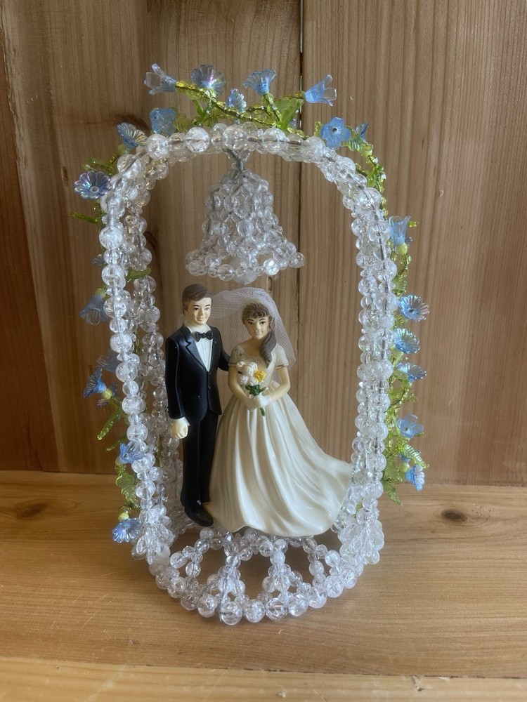 Vintage Wilton Bride And Groom Blue Flowers Arch Wedding Cake Topper Handmade