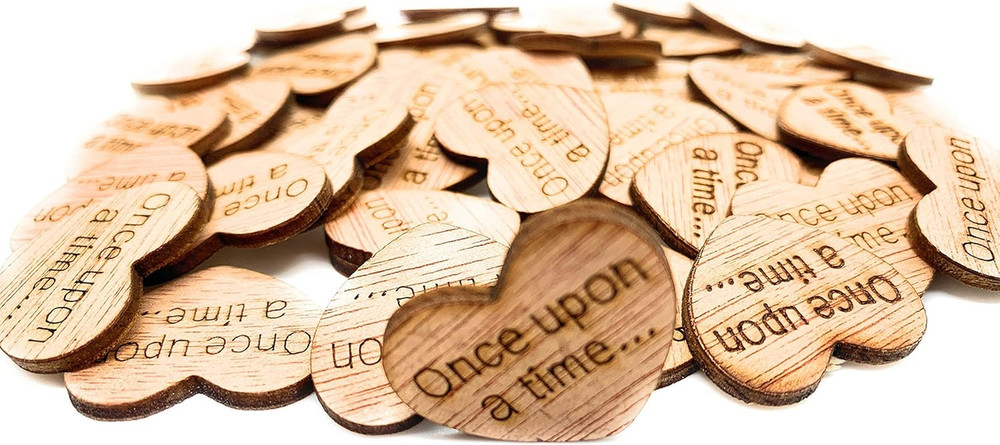 Once upon a Time Wooden Heart Table Scatter – Rustic Wedding Wood Heart Confetti