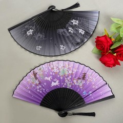 Jmkcoz Handheld Folding Fans Floral Hand Held Medium, Black & Purple