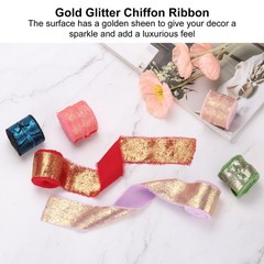 4pcs Chiffon Ribbon, 1″x5 Yard Silk Ribbon, Brown Glitter Fabric Ribbon