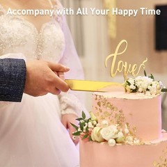 Wedding Cake Knife and Server Set Stainless Steel Gold Cake Cutting Set for