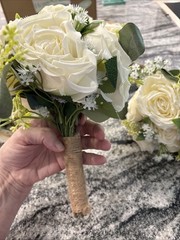 Set of 6 Wedding Bridesmaid Bouquets – 7 Inch Ivory Artificial Flowers Bouque…