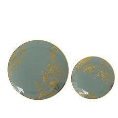 20 Round Dusty Sage Plastic Salad Dinner Plates Gold Floral Design Events