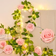 2 Pcs Flower Garland with 19.6 Ft Lights, 13.2 Ft Pink 2 Pack Pink With Lights