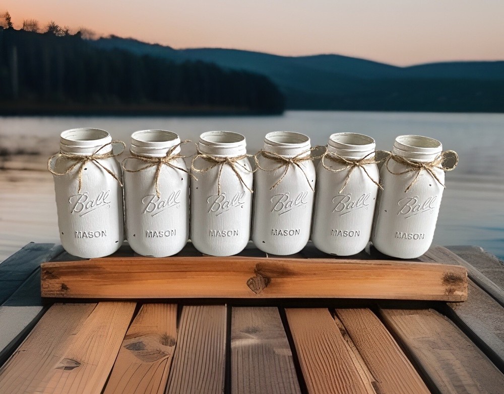 Set of 6 chalk painted distressed Quart size mason jar vases…mix & match colors!