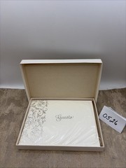 CR Gibson Wedding Guest Book Embossed White with Silver Script New In Plastic