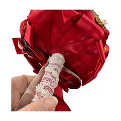 Luxury Red / gold accent Bridal Wedding Bouquet Satin Rose Rhinestone