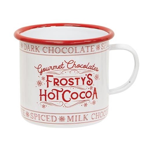 Frosty’s Hot Cocoa Enamel Mug Red White 4×4.5 Gift Park