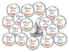 324 Floral Roses Thank You Kisses Wedding Stickers, Chocolate Drops Labels