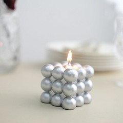 2 SILVER Bubble Cube Unscented Paraffin Wax CANDLES Wedding Centerpieces Events